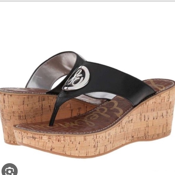 SAM Edelman Ruth Black Cork Wedge Sandals size 9.5M - Picture 1 of 12